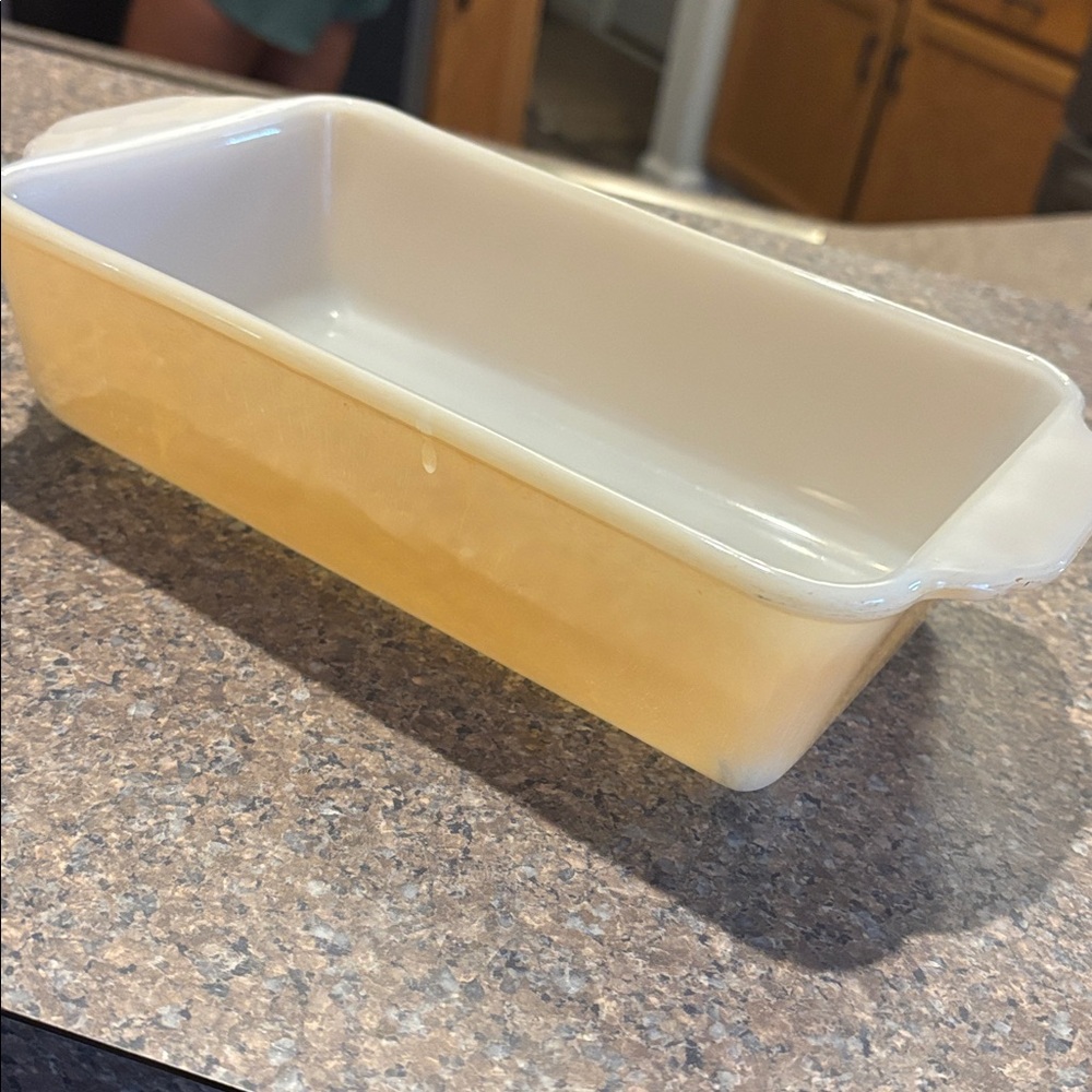 Fire King Yellow and White Loaf Pan